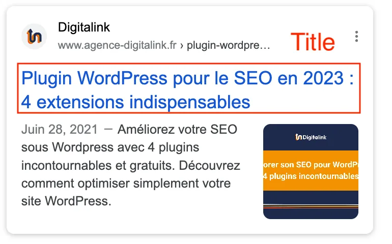 Exemple de balise title et de H1 sur une page Digitalink