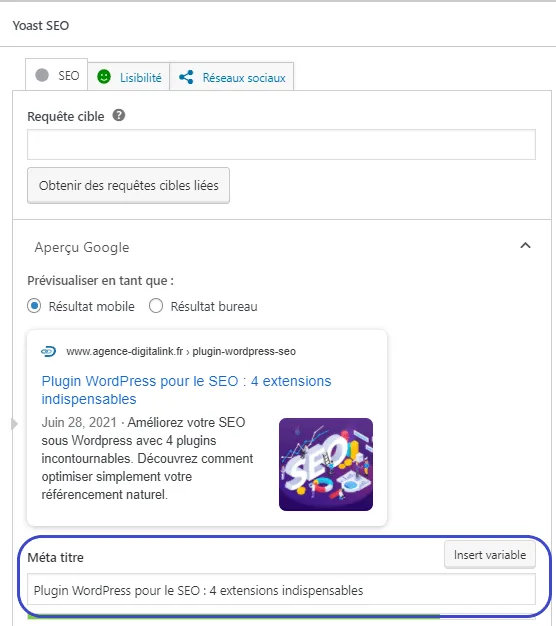 Modification de la balise title sous Yoast SEO