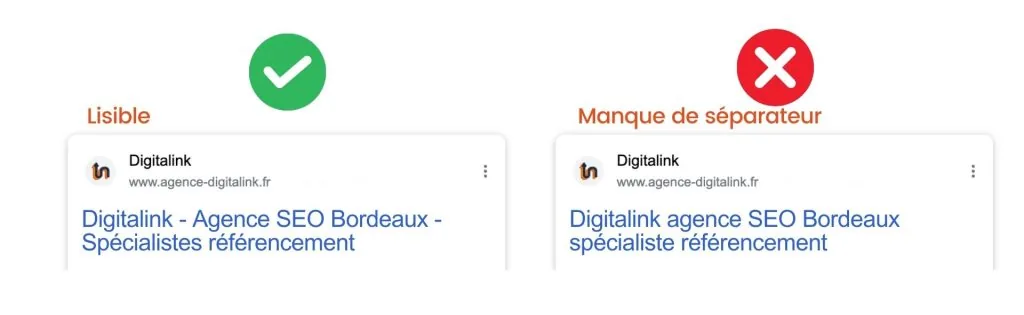 Exemples de balises title plus ou moins lisibles