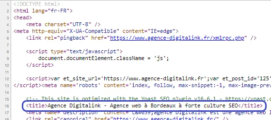 Balise title dans le code source d'une page