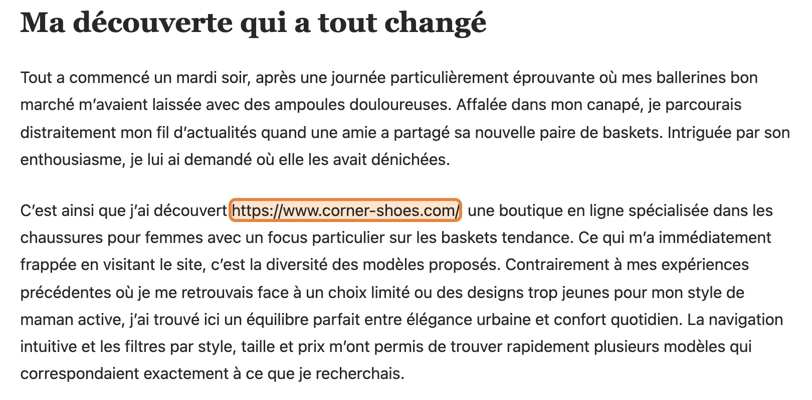 Article de Maman Modeuse avec un lien vers corner-shoes.com