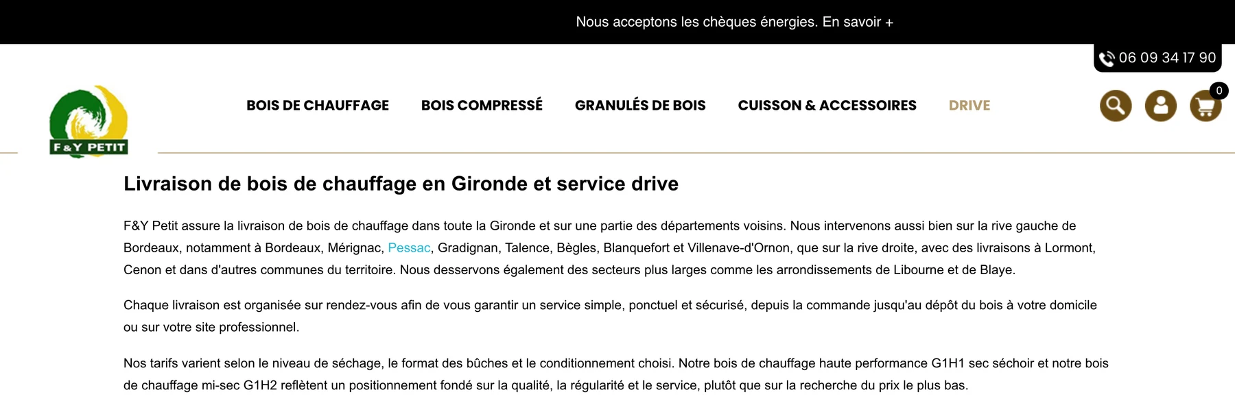 Texte de la page d'accueil de fypetit.com sur la livraison à Bordeaux et en Gironde