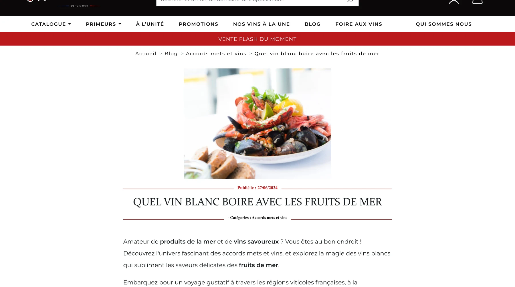 Article Quel vin blanc boire avec les fruits de mer sur jean-merlaut.com