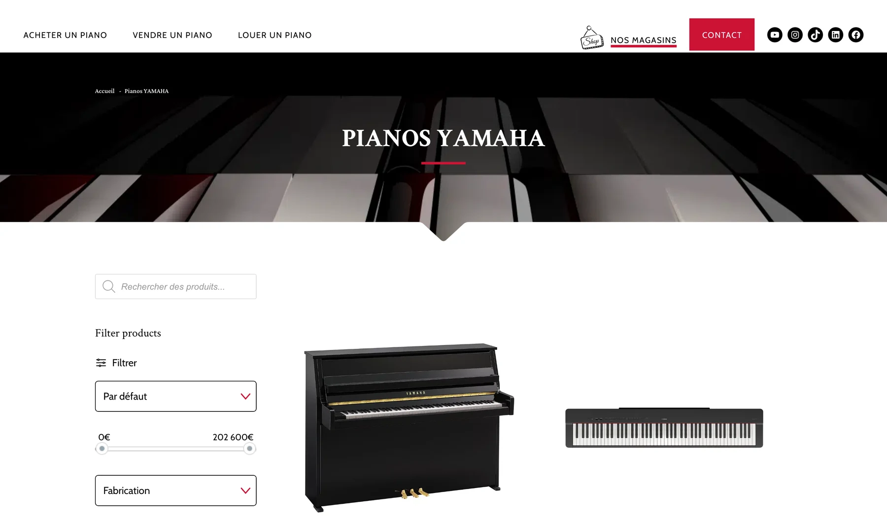 Page Pianos Yamaha de justeunpiano.fr