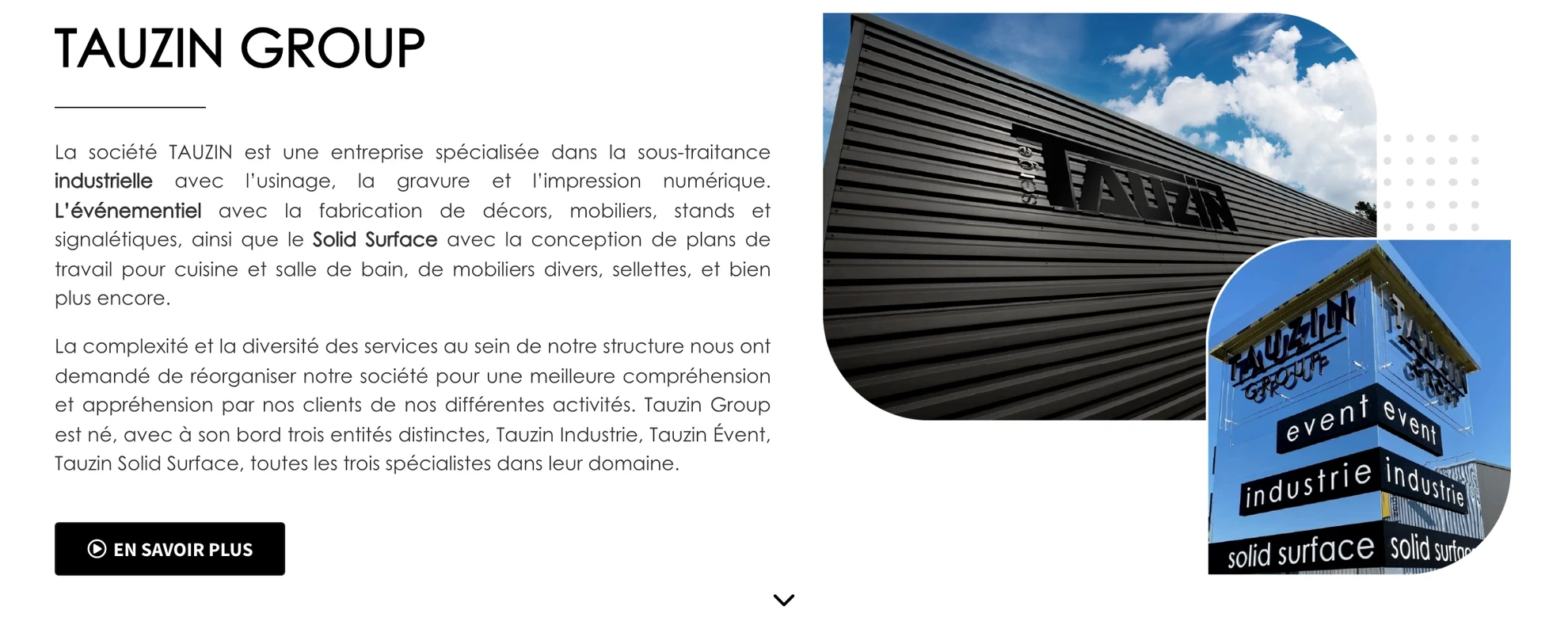 Présentation de Tauzin Group sur son site tauzingroup.com