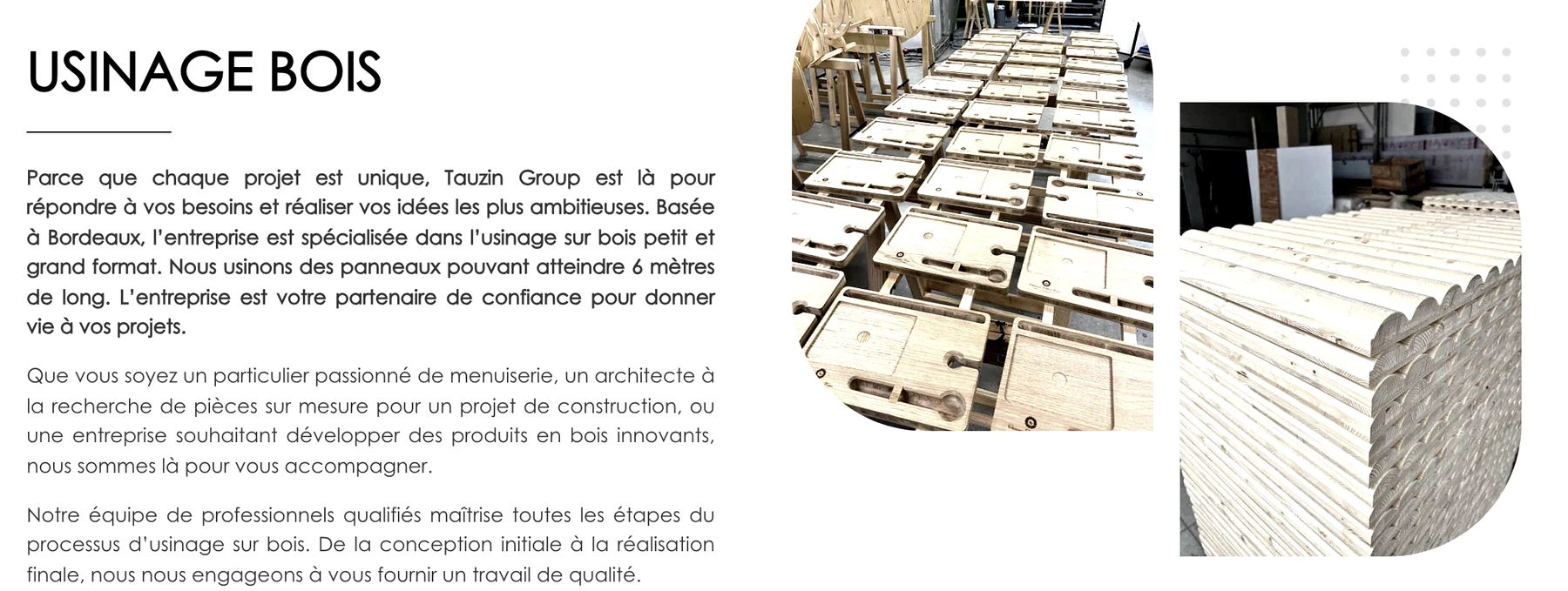Page Usinage bois du site tauzingroup.com