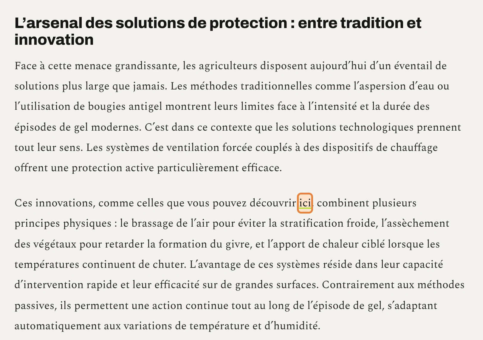 Article d'Agrapresse sur le gel de printemps avec un lien vers ventigel.fr
