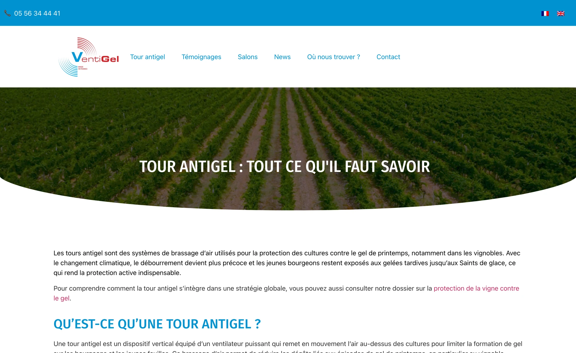 Page Tour antigel du site ventigel.fr